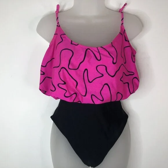 Cole of California Womens Swimsuit Size 10 Pink Black One Piece Vintage 1980s - Picture 3 of 10